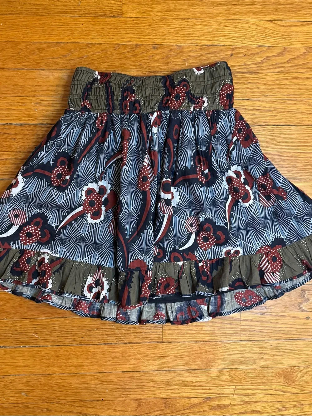Anthropologie Floreat Mixed Print Bow Waist Ruffle Skirt Boho Size Medium